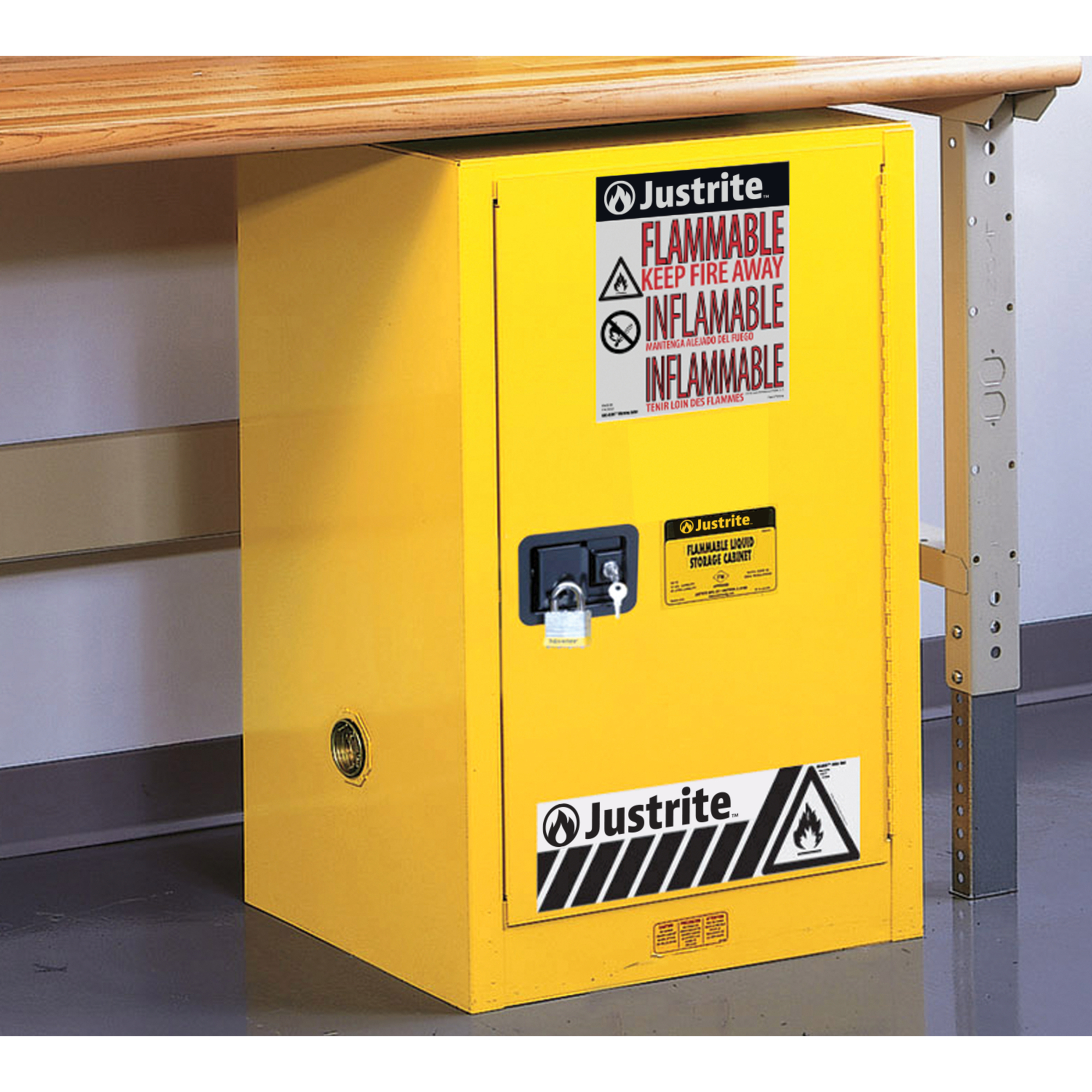 Justrite Sure-Grip EX Compac Flammable Cabinet — 12 Gallon, 1 Shelf, 1 Self-Closing Door, Yellow, Model# 891220